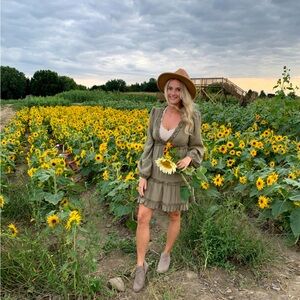 Forever 21 Army Green Ruffle Trim Dress